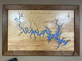 Bull Shoals Lake, AR - Laser Engraved Wood Map Overflow Sale Special