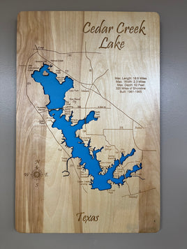 Cedar Creek Lake, TX - Laser Engraved Wood Map Overflow Sale Special