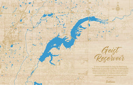Geist Reservoir, IN - Laser Cut Wood Map