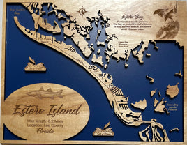 Estero Island, Florida  - Laser Engraved Wood Map Overflow Sale Special