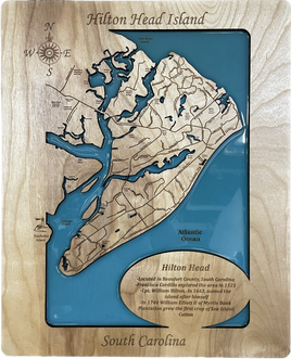 Hilton Head, South Carolina - Laser Engraved Wood Map Overflow Sale Special