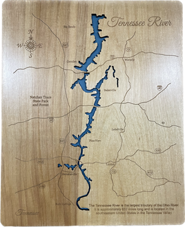 Tennessee River, Tennessee - Laser Engraved Wood Map Overflow Sale Special