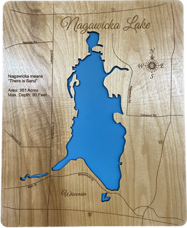 Nagawicka Lake, Wisconsin - Laser Engraved Wood Map Overflow Sale Special