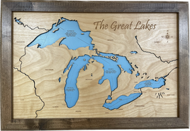 The Great Lakes - Laser Engraved Wood Map Overflow Sale Special