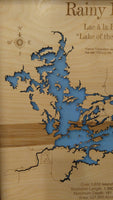 Rainy Lake, Minnesota - laser cut wood map