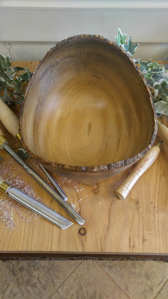 Hand Turned Yellow Camphor Decorative Bowl with Live Edge