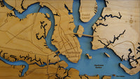 Charleston, South Carolina - Coastal Map - laser cut wood map