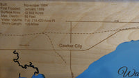 Waconda Lake, Kansas - laser cut wood map