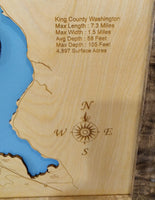 Lake Sammamish, Washington - Laser Cut Wood Map