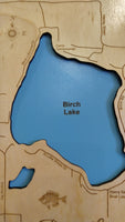 Birch Lake, MI - Laser Cut Wood Map