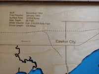 Waconda Lake, Kansas - laser cut wood map