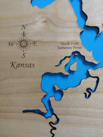 Waconda Lake, Kansas - laser cut wood map