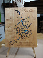 The New River, NC - Laser Cut Wood Map