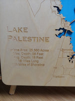 Lake Palestine, Texas - Laser Cut Wood Map