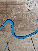New Orleans, Louisiana Coastal Map - laser cut wood map