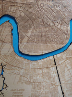 New Orleans, Louisiana Coastal Map - laser cut wood map