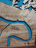 New Orleans, Louisiana Coastal Map - laser cut wood map