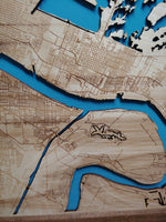 New Orleans, Louisiana Coastal Map - laser cut wood map