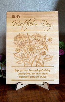 Mother's Day Dahlia laser engraved wood greeting card
