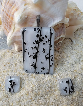 White and Black Confetti Dichroic Glass Jewelry Set