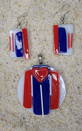 Patriotic Dichroic Glass Jewelry Set