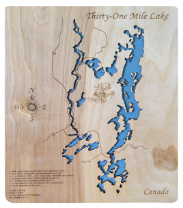 31 Mile Lake, Canada - Laser Cut Wood Map