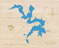 Lake Amon G. Carter, Texas - Laser Cut Wood Map