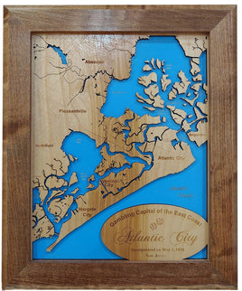 Atlantic City, New Jersey - Laser Cut Wood Map