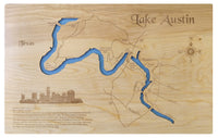 Lake Austin, Texas - Laser Cut Wood Map