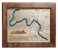 Lake Austin, Texas - Laser Cut Wood Map