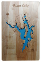 Badin Lake, NC - Laser Cut Wood Map