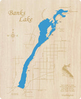 Banks Lake, Washington - Laser Cut Wood Map