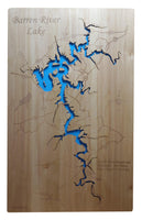 Barren River Lake, Kentucky - Laser Cut Wood Map