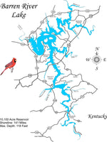 Barren River Lake, Kentucky - Laser Cut Wood Map