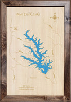 Bear Creek Lake, Arkansas - Laser Cut Wood Map