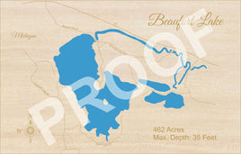 Beaufort Lake, Michigan - Laser Cut Wood Map