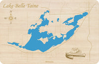 Lake Belle Taine, Minnesota - Laser Cut Wood Map