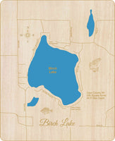 Birch Lake, MI - Laser Cut Wood Map