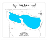 Bird Lake, MI - Laser Cut Wood Map