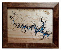 Bull Shoals Lake in Arkansas and Missouri - Laser Cut Wood Map