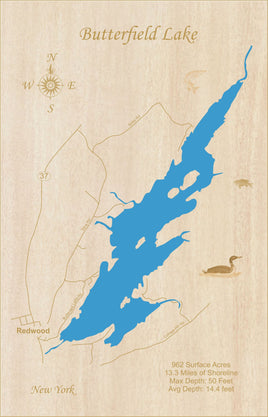 Butterfield Lake, NY - Laser Cut Wood Map