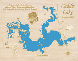 Caddo Lake in Texas and Louisiana - Laser Cut Wood Map