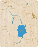 Cashiers Lake, NC - Laser Cut Wood Map