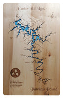 Center Hill Lake, Tennessee - Laser Cut Wood Map