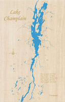 Lake Champlain, VT/NY, USA and Canada - Laser Cut Wood Map