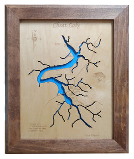 Cheat Lake, West Virginia - Laser Cut Wood Map