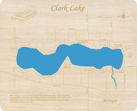 Clark Lake, Michigan - Laser Cut Wood Map
