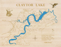 Claytor Lake, Virginia - Laser Cut Wood Map