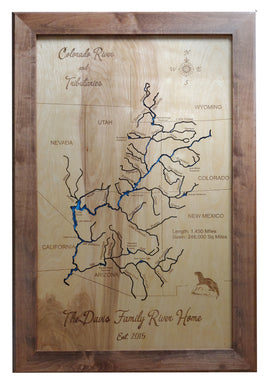Colorado River and its Tributaries - Laser Cut Wood Map