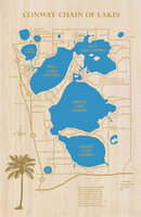 Conway Chain of Lakes, Florida  - Laser Cut Wood Map
